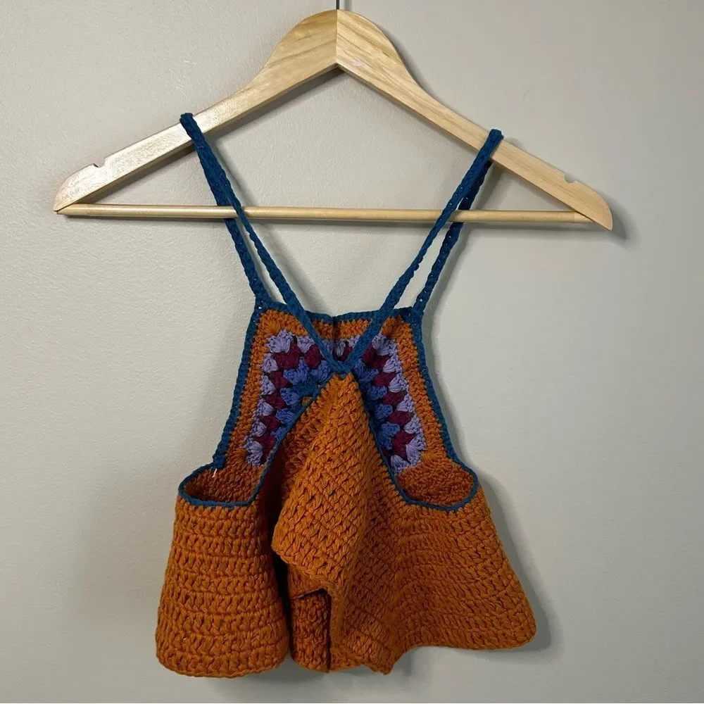 Free People Bella Orange Crochet Festival Crop Top Size XS